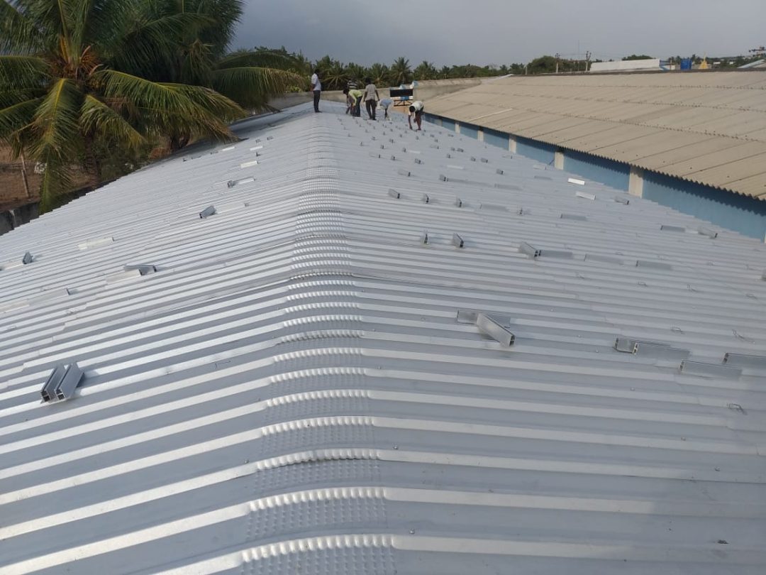 Solar mini rail installation on Industrial rooftop for solar panels