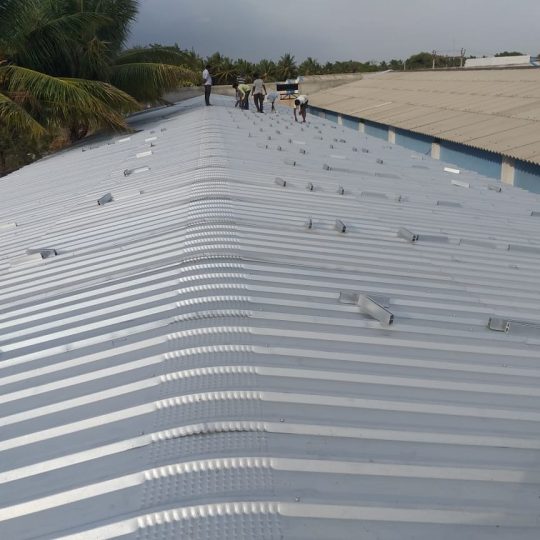 Solar mini rail installation on Industrial rooftop for solar panels